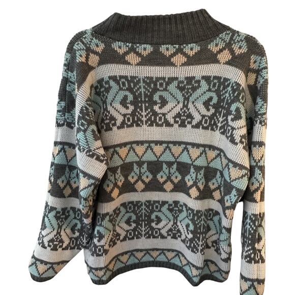 Vintage 80's Croquet Club Sweater Neck Pastel Geometric Womens Small Made In USA - Picture 1 of 5
